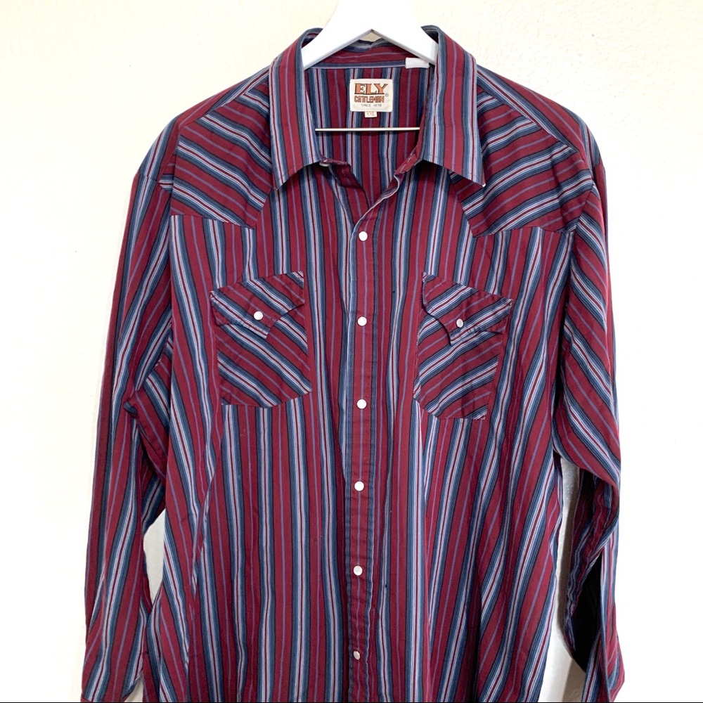 Vintage Ely Cattleman Striped Pearl Snap Button Up - Picture 5 of 13